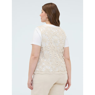 Fiorella Rubino - T-shirt con top crochet - Beige