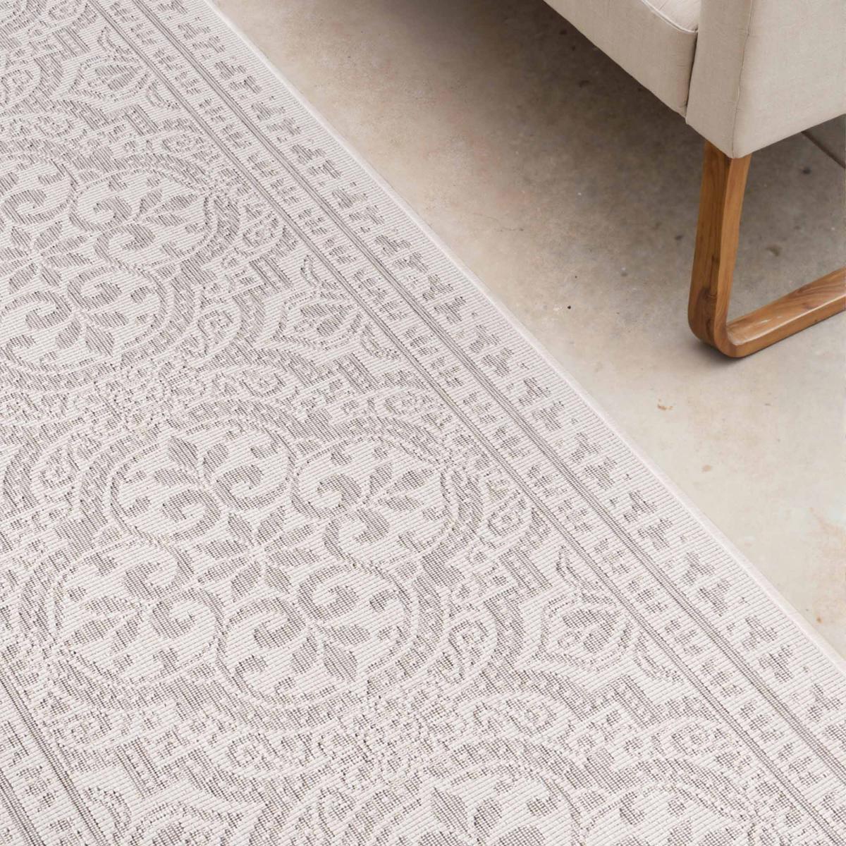 Tapis exterieur kilim oriental, structure robuste, anis