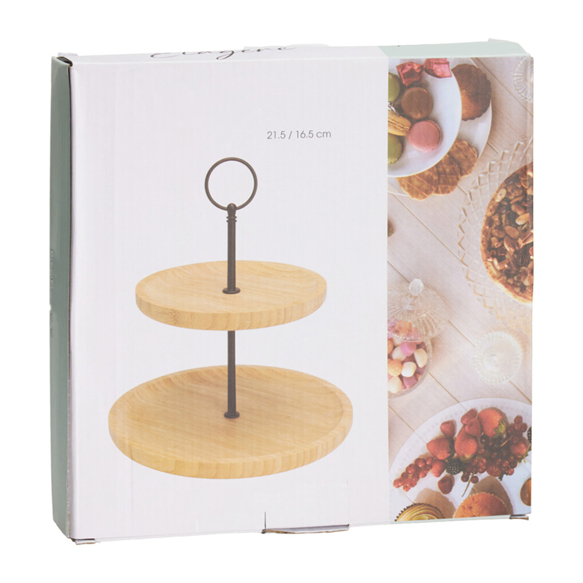 Puesto de comida de bambú de 2 niveles - ideal para servir y presentar platos - ligero y resistente