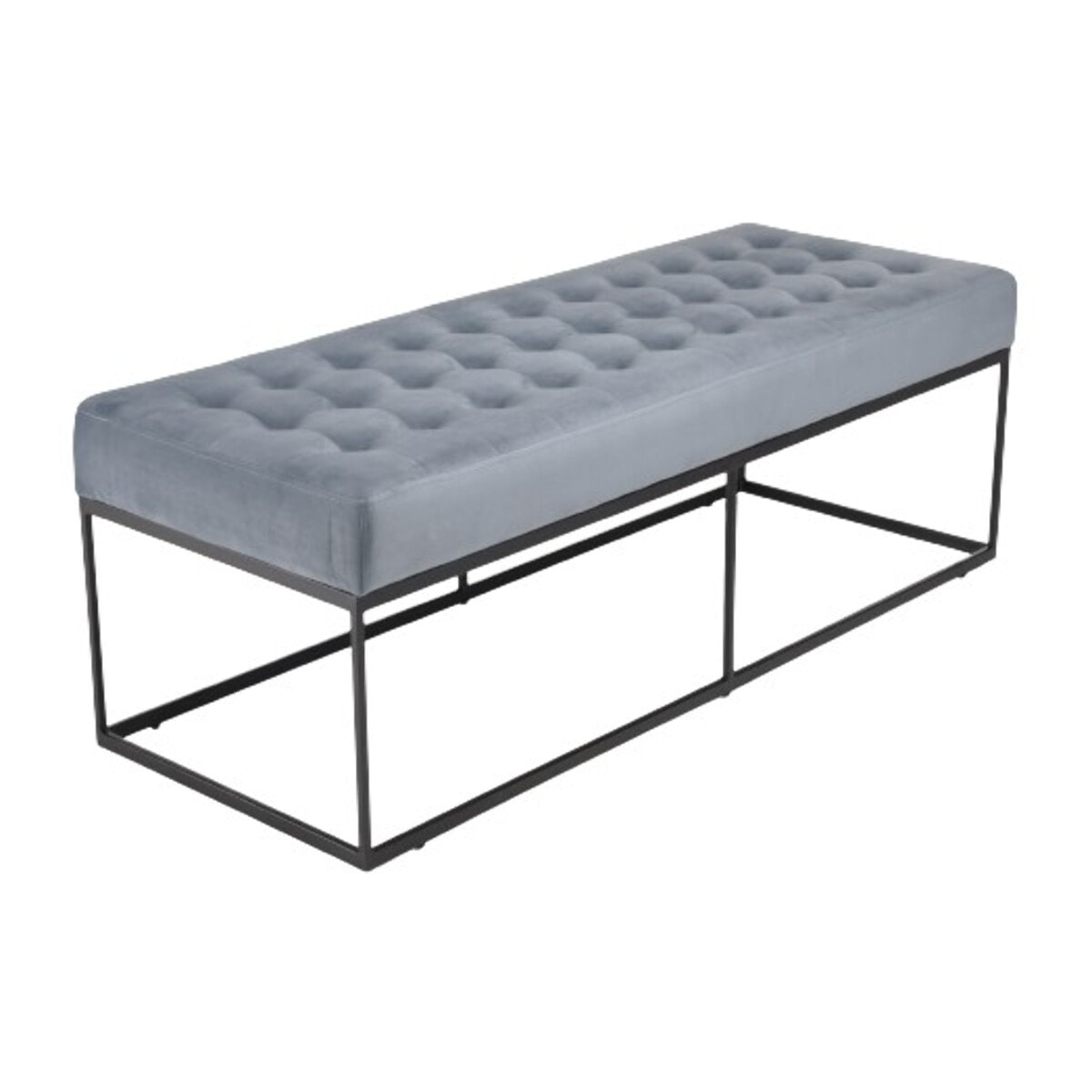 AGATHE - Banc en velours bleu clair capitonné structure métal noir