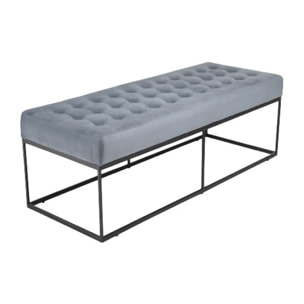 AGATHE - Banc en velours bleu clair capitonné structure métal noir