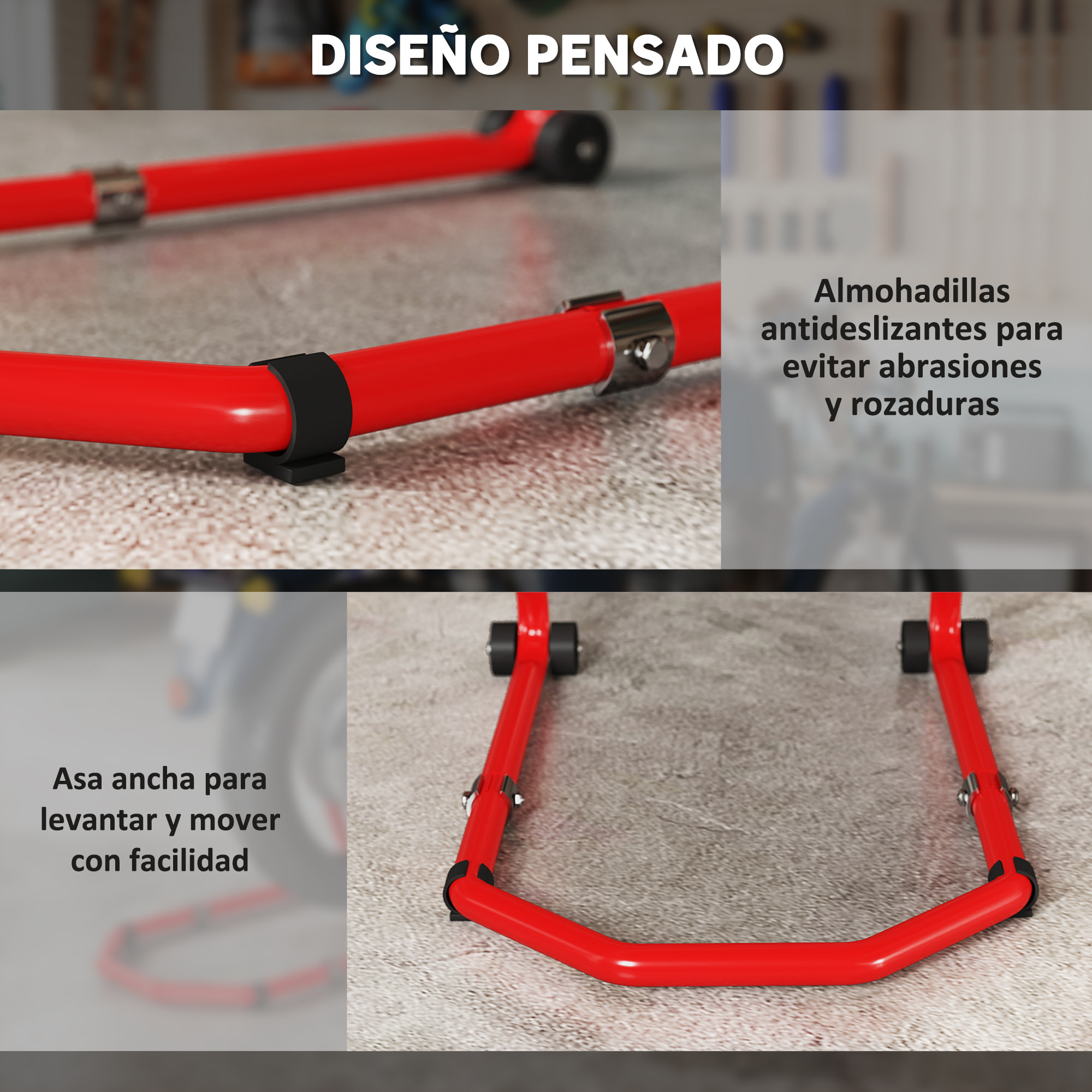 Caballete Moto Elevador Universal Carga 390 kg Combo Soporte de Rueda Delantera y Trasera Motocicleta con Adaptadores de Horquillas en U y L Ajustables y Ruedas para Reparación y Mantenimiento