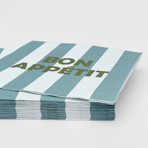Lot de 20 serviettes en papier motif rayures Bon Appétit - Bleu