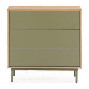 Cómoda de noche Cuzco 3 cajones color Roble/Verde