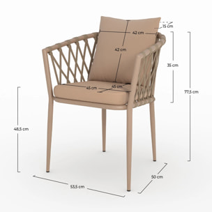 Lot de 2 chaises de jardin en métal et tissu taupe - Dulcy