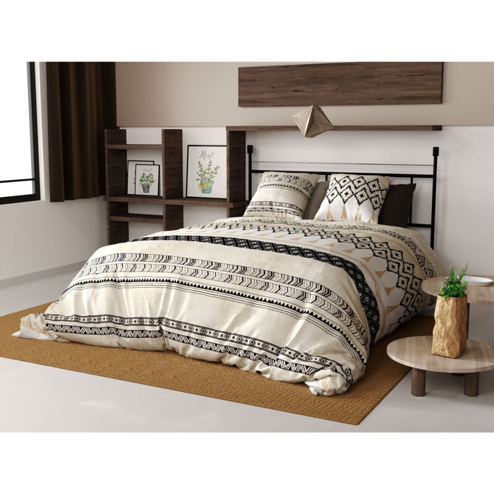 Parure housse de couette coton beige