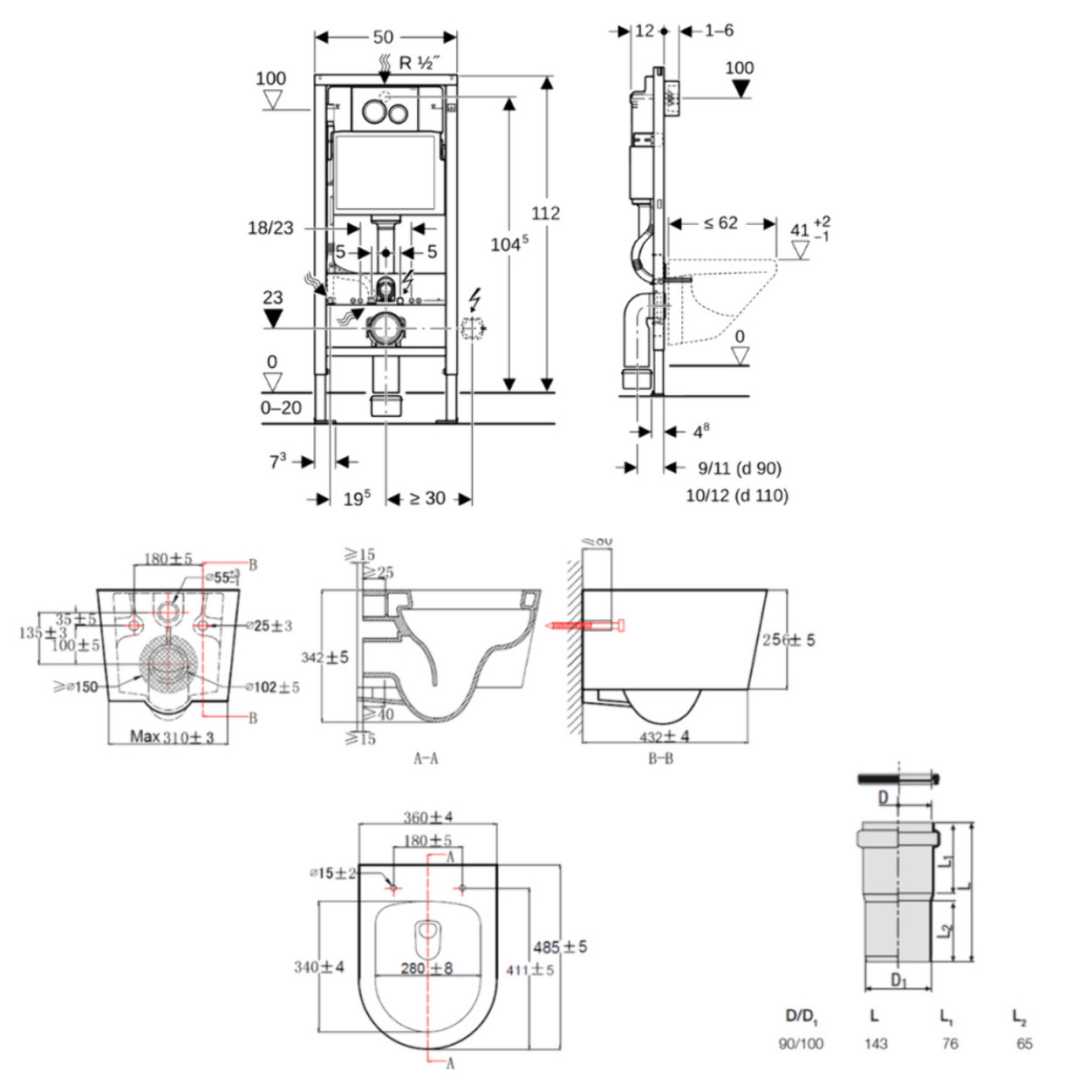Duofix pack WC bâti-support + WC suspendu sans bride Swiss Aqua Technologies avec abattant SoftClose + plaque (GEBSTBRWR03-FR)