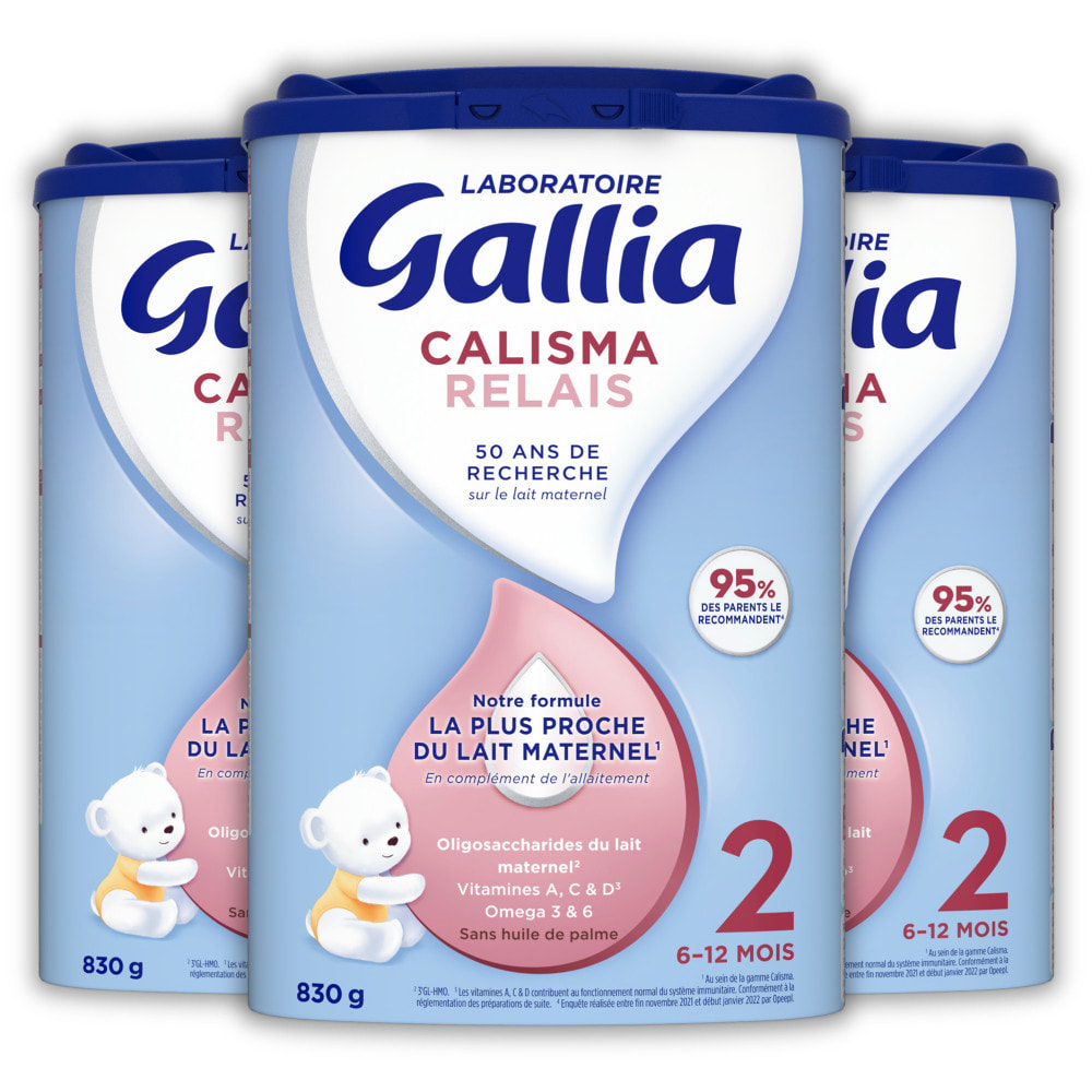 3 Boîtes de Lait en poudre Calisma Relais 2ème âge (3x830g) - Gallia de 6 à 12 Mois