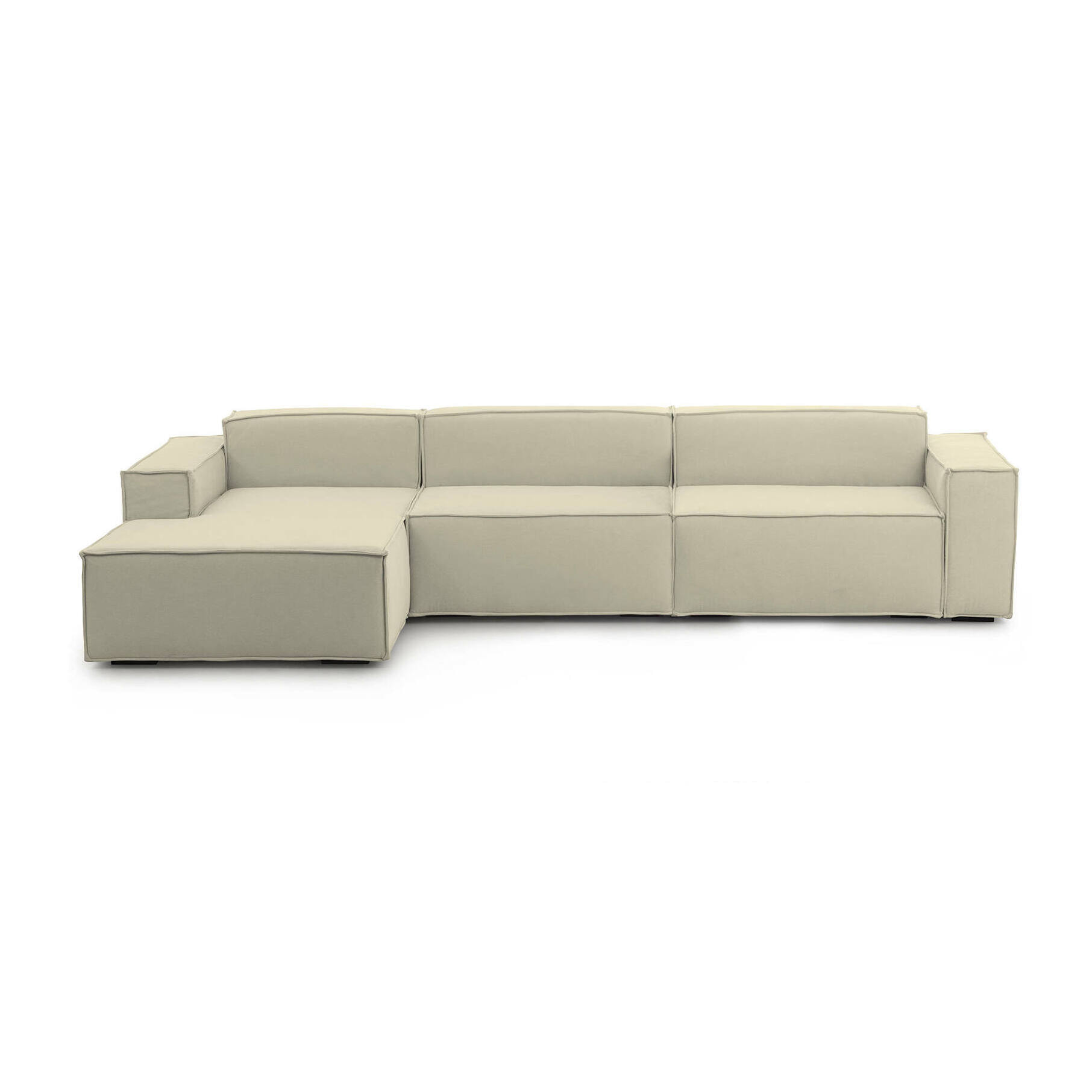 Divano fisso Licia, Divano componibile a 4 posti con penisola sinistra, 100% Made in Italy, Sofà moderno in tessuto, Cm 340x170h70, Beige