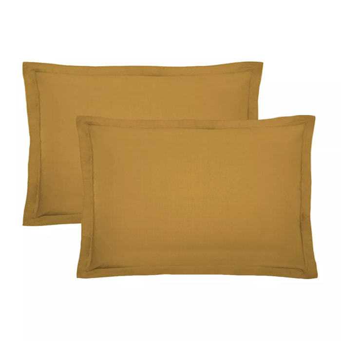 Lot de 2 taies percale de coton uni jaune La percale francaise safran