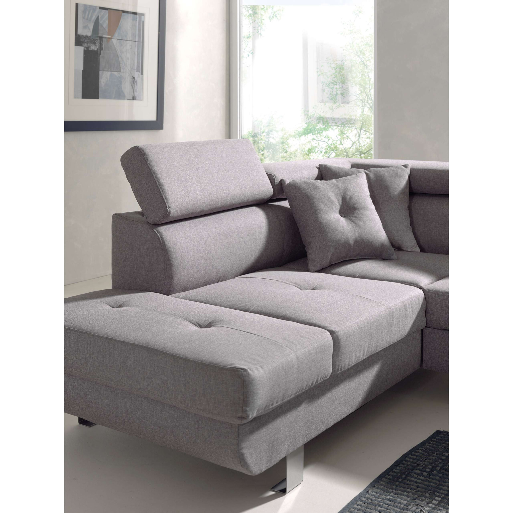 Lisbona - Canapé d'angle gauche convertible - 5 places - avec têtières - Gris clair