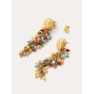 Pendientes Long Coral Acero Baño Oro