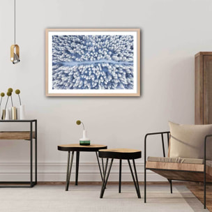 Affiche bleue de neige blanche Affiche + cadre en bois - Chêne