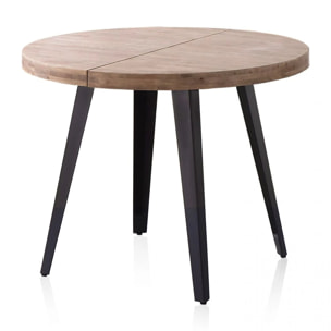Mesa de comedor redonda extensible en negro y roble honey 100-180x100 cm Berg Roble Honey - Negro