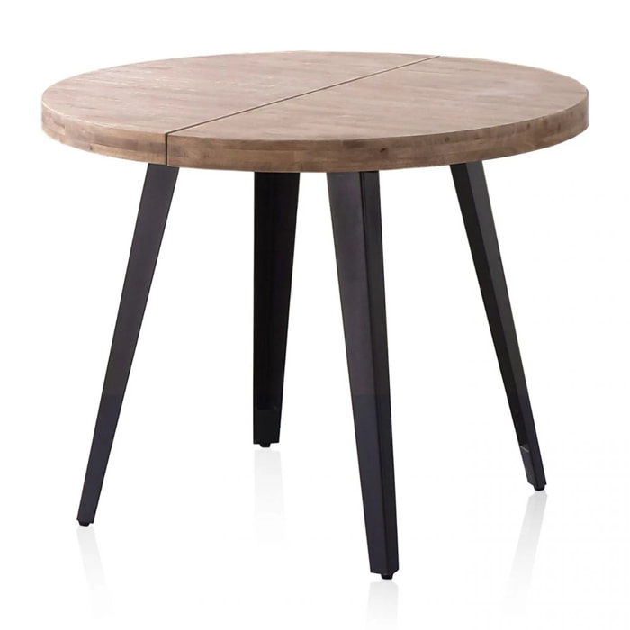 Mesa de comedor redonda extensible en negro y roble honey 100-180x100 cm Berg Roble Honey - Negro
