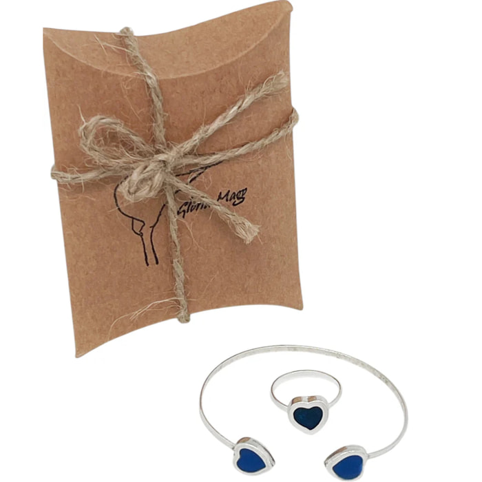 Conjunto Colors Corazón Pulsera y anillo plata 10µ Marino