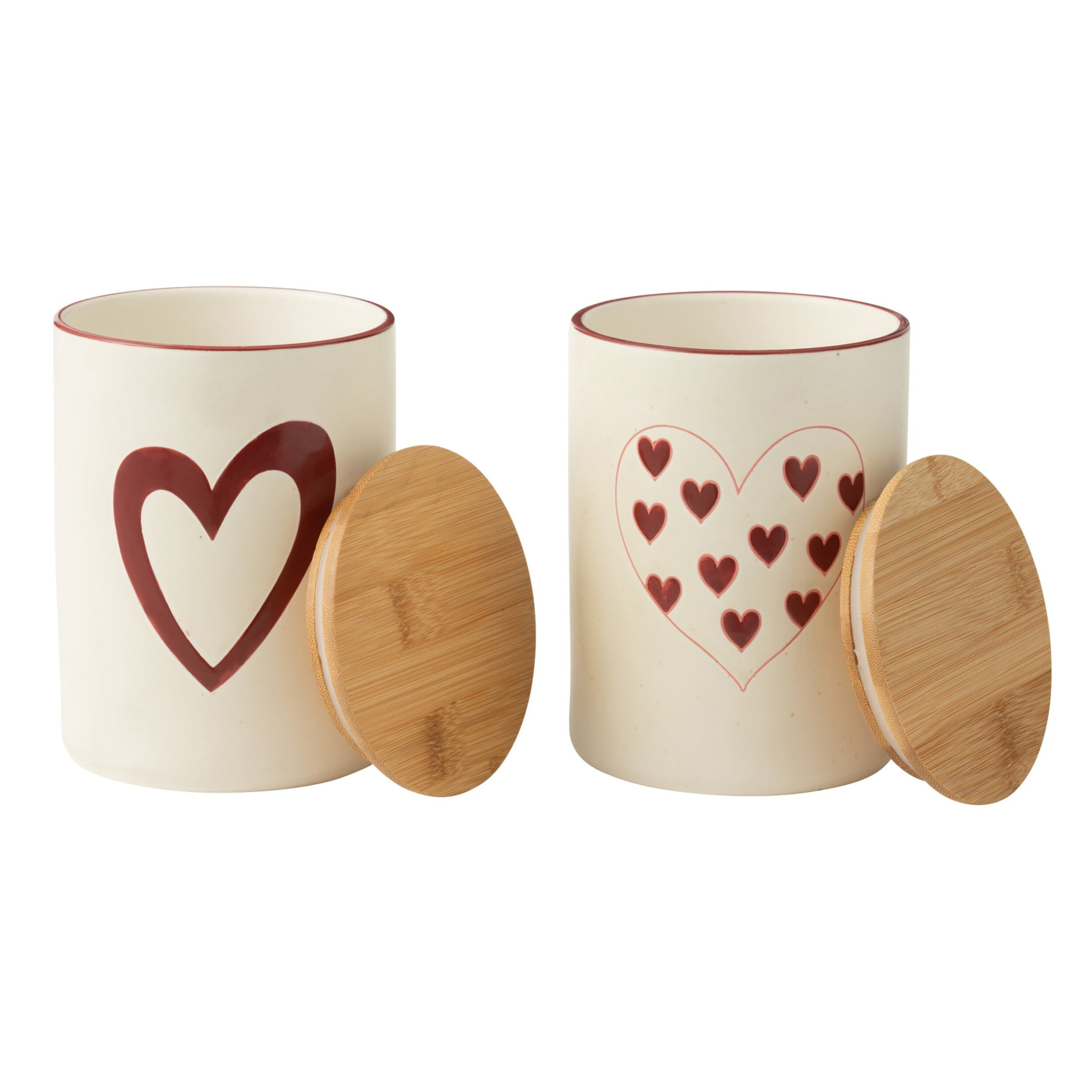 J-Line pot de conservation - porcelaine - blanc/rouge - large - 2 pcs
