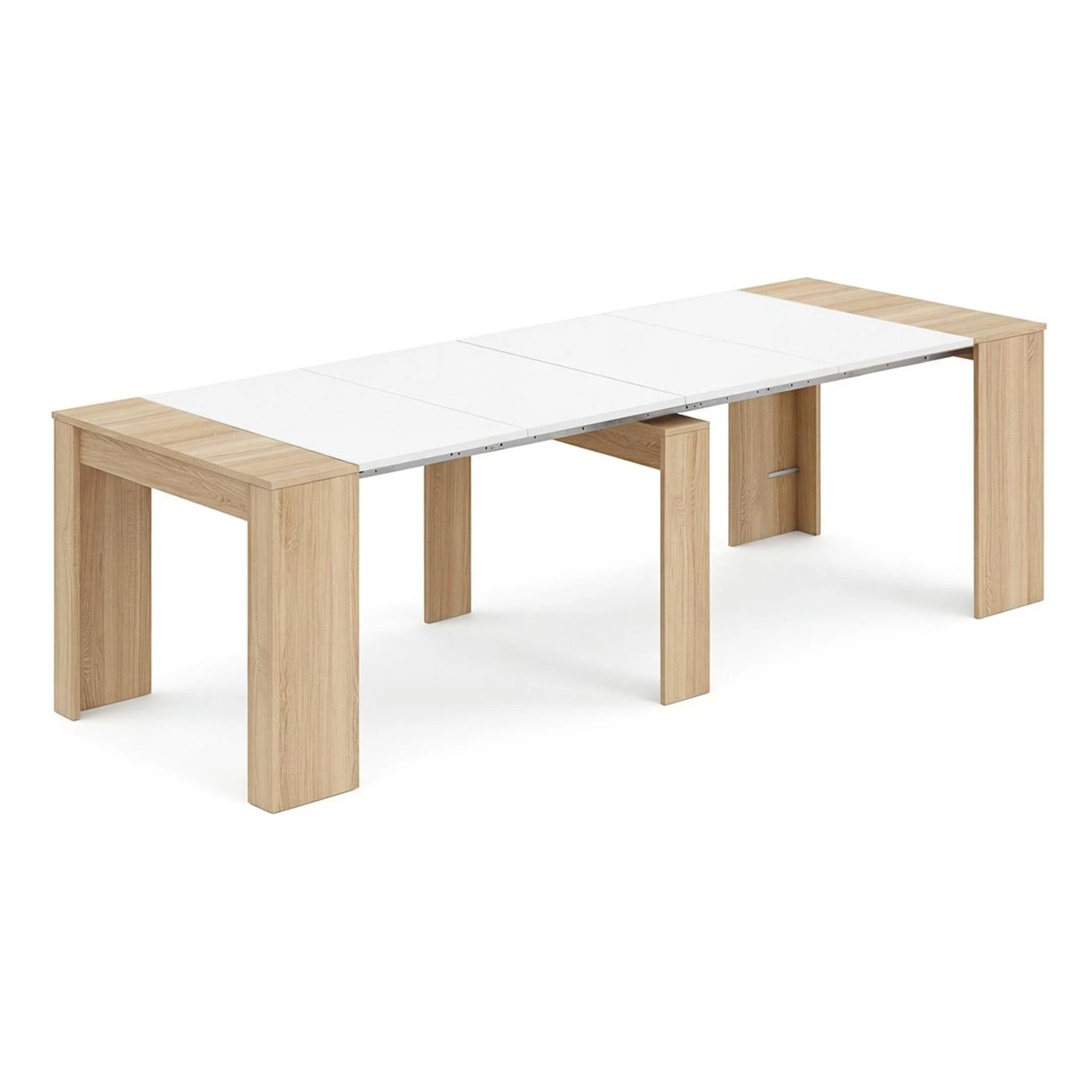Mesa consola extensible en roble canadian y blanco artik 50-235x90 cm Denis Roble Canadian - Blanco Artik (Blanco Mate)