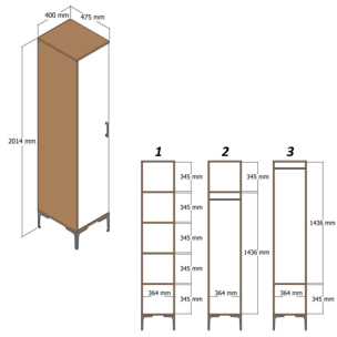 Armadio multiuso 1 anta Dabadi, Pensile bagno o cucina, Armadio alto multifunzione, Mobiletto multiuso, 40x201h48 cm, Noce e Bianco