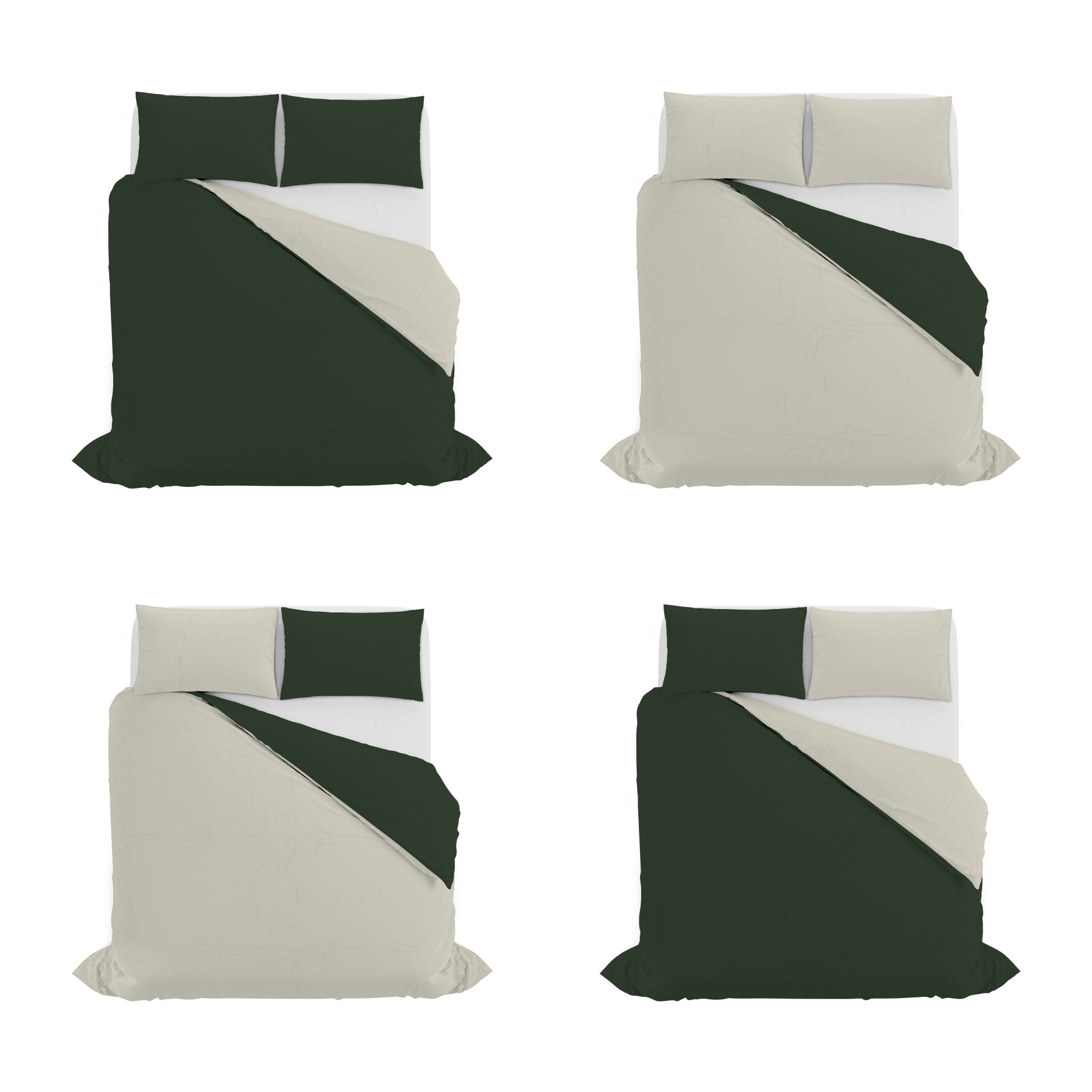 PARURE COPRIPIUMINO NATURAL COLOR, 100% Cotone, Made in Italy - VERDE OLIVA/PANNA