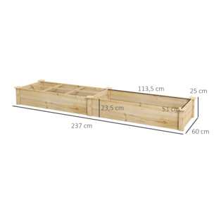 Carré potager de jardin dim. 237L x 60l x 25H cm séparations incluses bois de sapin