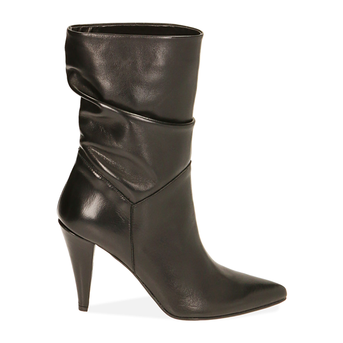 Botines de tacón negras en piel, tacón 10 cm