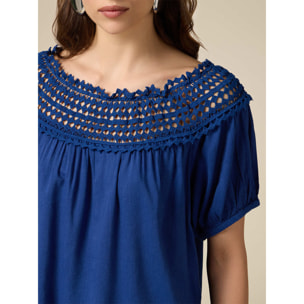 Oltre - Camiseta con borde de macramé - Azul