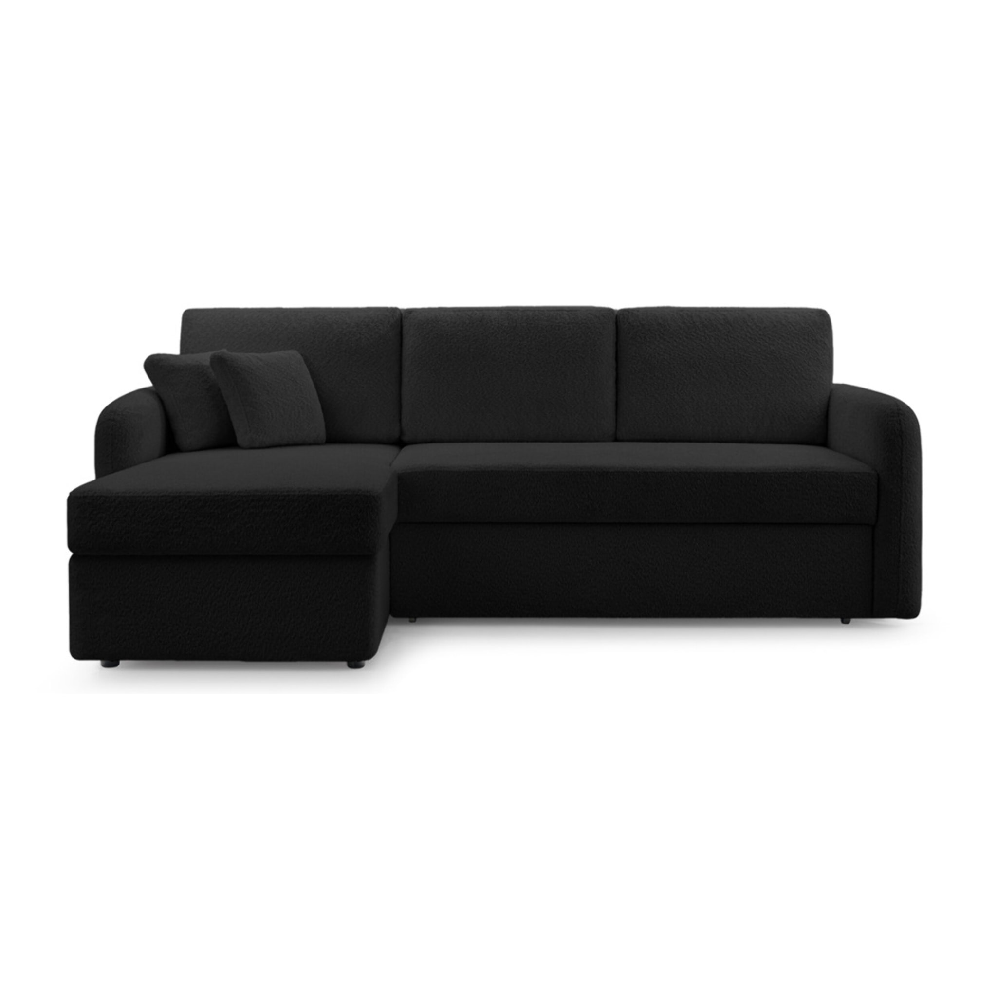 Pocatello - canapé d'angle réversible 4 places - convertible avec coffre - en tissu bouclette - Noir