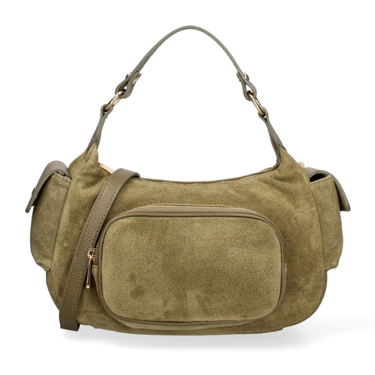 Borsa a spalla da donna Made in Italy - Modello Ardena - Pelle scamosciata - 30.0 x 17.0 x 12.0 cm