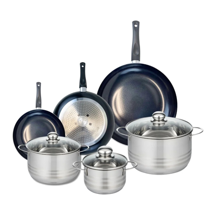 Ensemble de 3 Poêles de cuisson 20, 24 et 32 cm et 3 faitouts 16, 20 et 24 cm Elo Prima Brillant