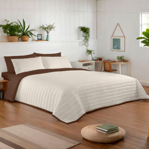 Naturals - Colcha Bouti - Lisa - Reversible - 100% Microfibra - 70 gr/m² - Marrón/Vainilla