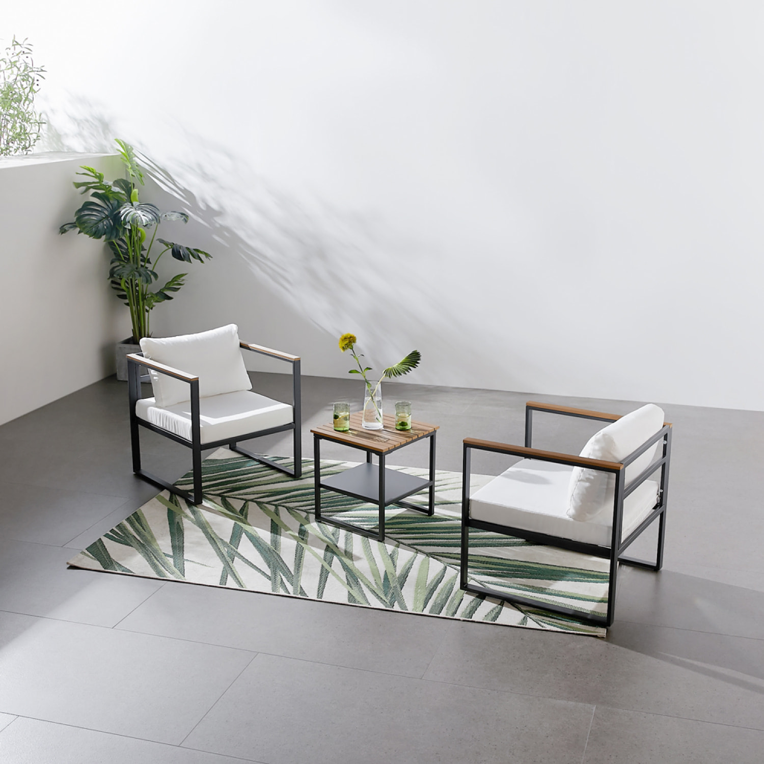 Salon de jardin 2 places design bois/noir - NAZCA