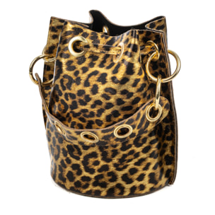 Primavera bolso de mano mujer. Piel auténtica Gamuza con estampado de animal print leopardo y lacada brillante.