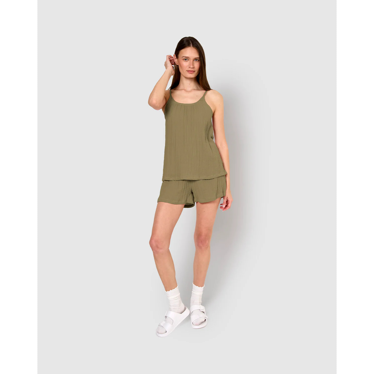 Pigiama corto mussola spalline verde caccia