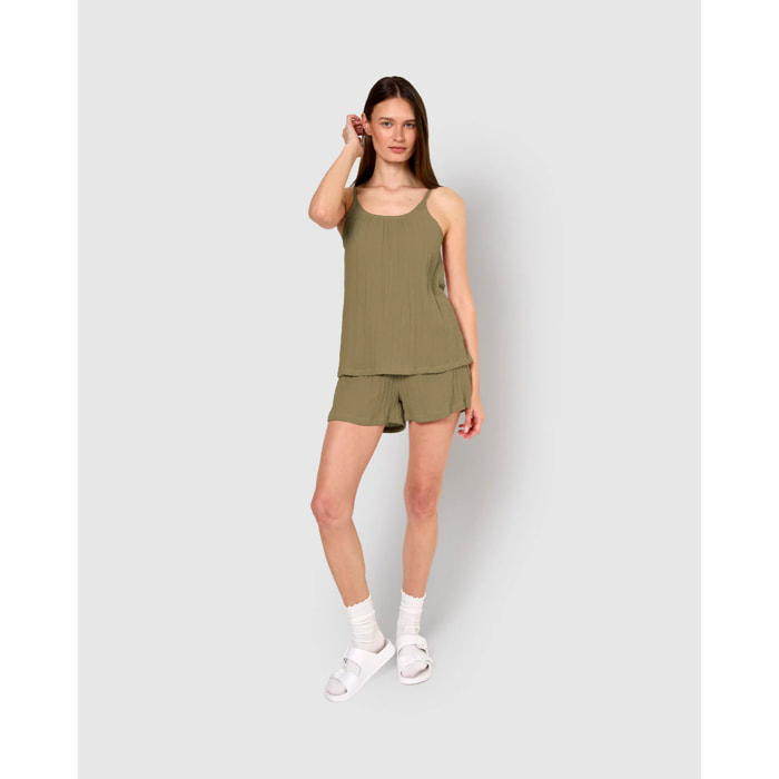 Pigiama corto mussola spalline verde caccia
