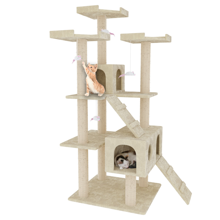 Albero per Gatto con Graffiatoio Cuccia Giocattolo Gatti Parco Giochi Tiragraffi in Sisal Naturale 183 cm