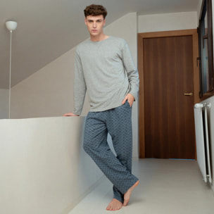 Pijama largo algodón moreno gris mezclado