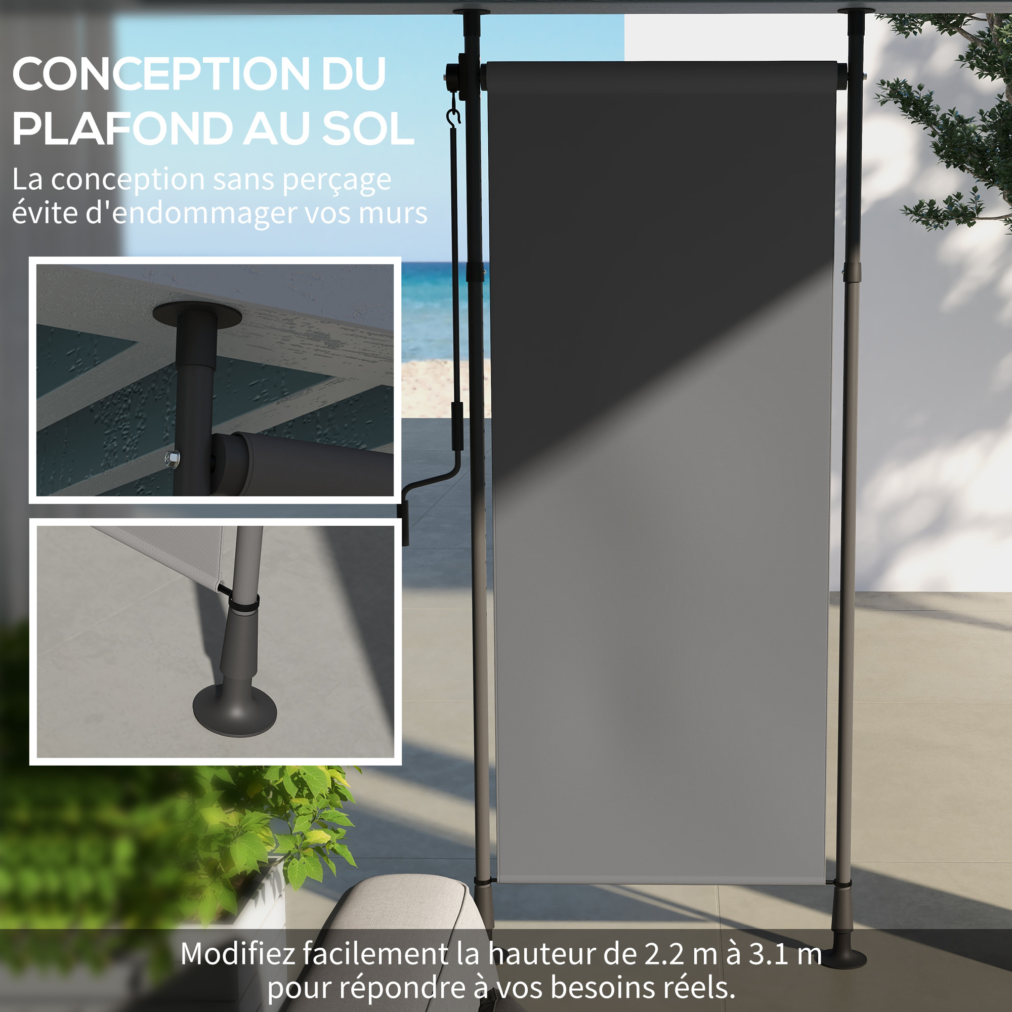 Store extérieur sur pied store manuel rétractable enroulable réglable gris foncé