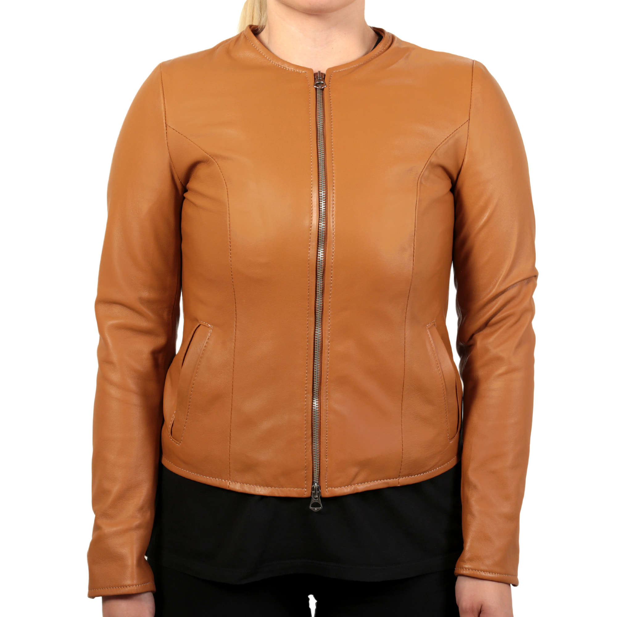 Giubbino in pelle di vitello nappa Cuoio-Slim Fit