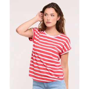 Camiseta Manga Corta de Rayas Coral - Madonna