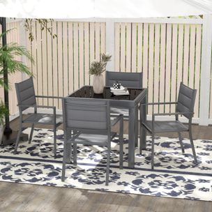 Ensemble de jardin 4 personnes chaises empilables table extensible 80/160L cm alu. teslin antracite