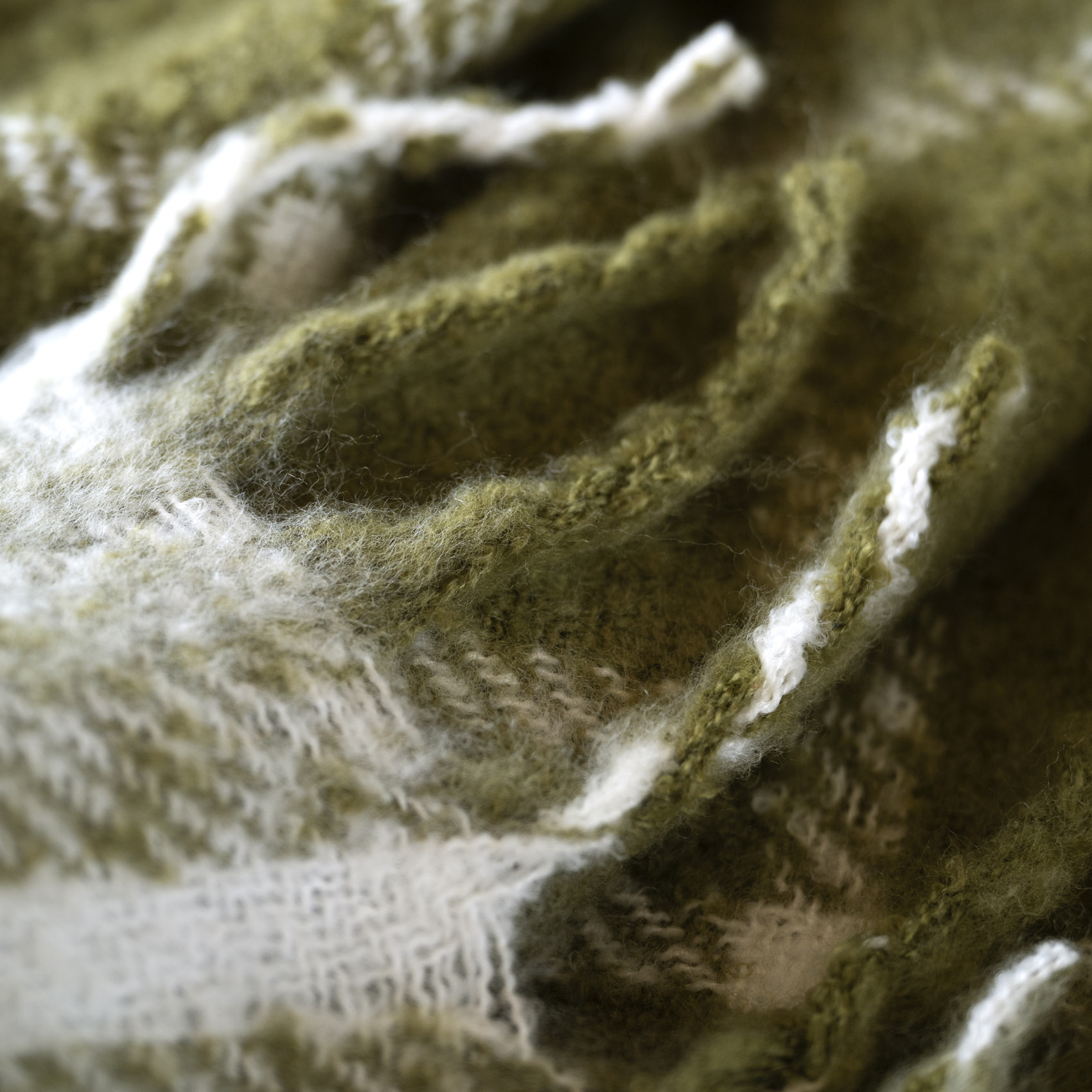 Plaid à carreaux aspect mohair avec franges - Vert