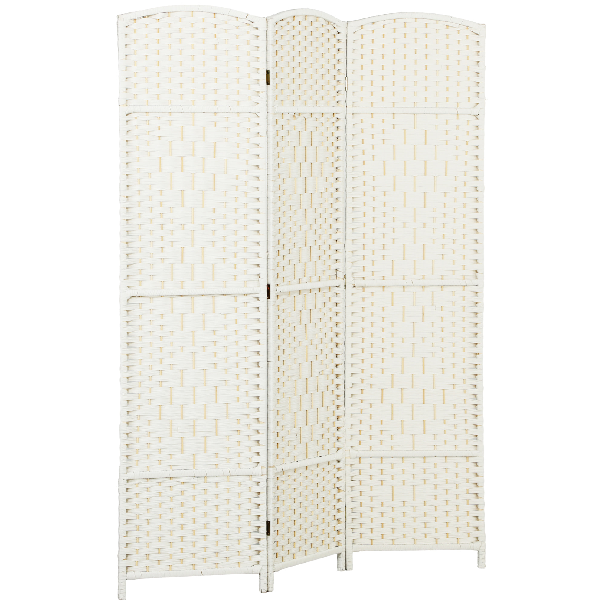 Paravent intérieur 3 panneaux pliables en bois séparateur de pièce style bohème tissé blanc