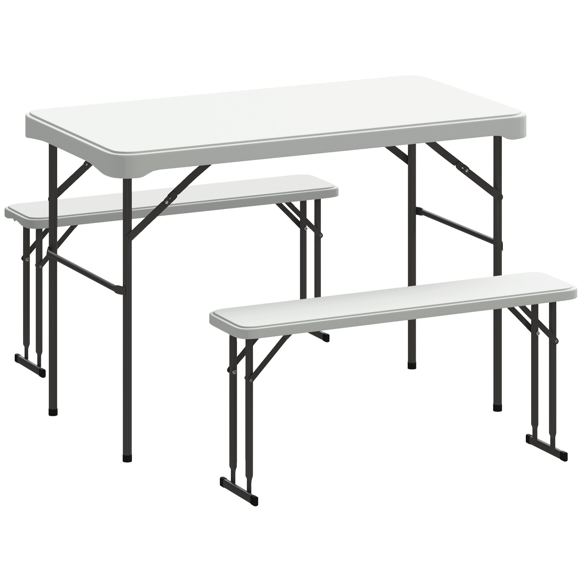 Ensemble table 2 bancs pliables avec poignées - usage pique-nique camping - métal époxy HDPE gris clair