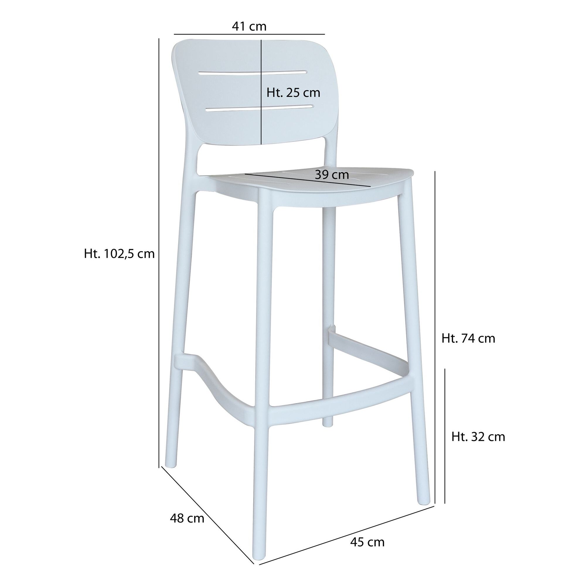 LOT 4 CH/ BAR  EXTERIEUR EN POLYPROPYLÈNE BLANC 48X45X110CM  SUNSET