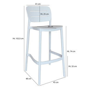 LOT 4 CH/ BAR  EXTERIEUR EN POLYPROPYLÈNE BLANC 48X45X110CM  SUNSET