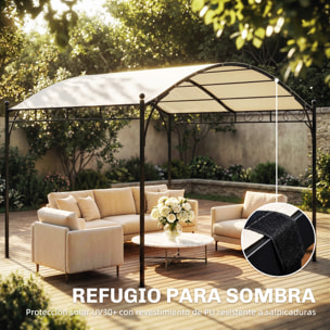 Pérgola de Jardín 3x3 m, Cenador de Jardín con Techo Arqueado, Dosel UV30+ y Estructura de Metal Galvanizado, Pabellón para Exterior, Patio, Terraza, Blanco Crema