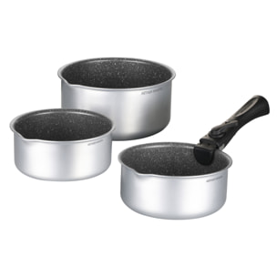 AM. Set de 3 cocotte avec poignee amovible argent