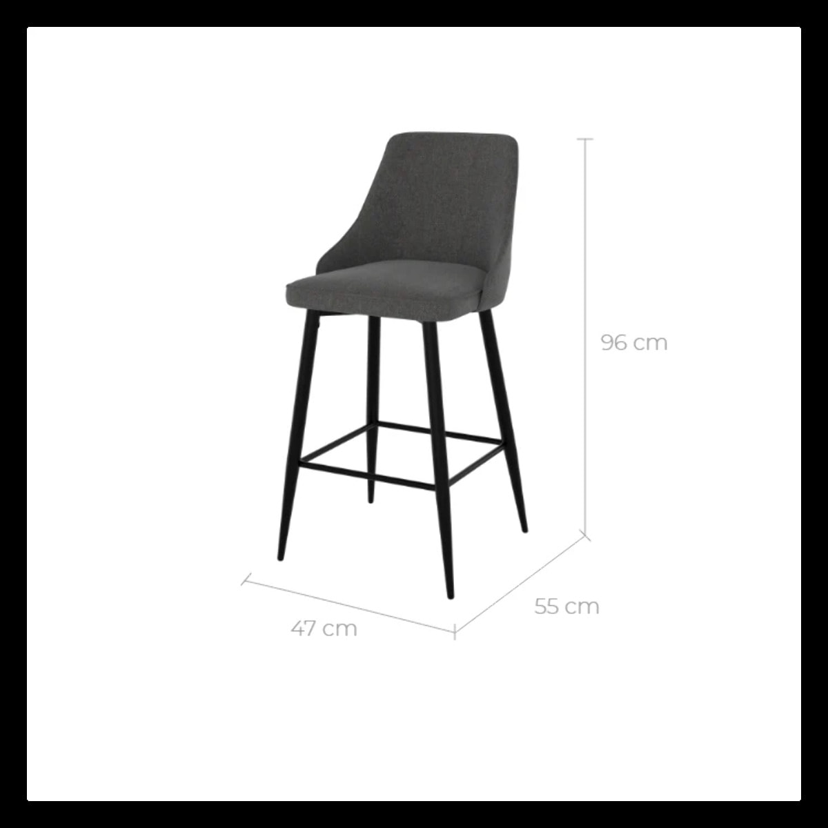 Lot de 2 chaises pour îlot central 66,5 cm en tissu gris foncé - Pipo