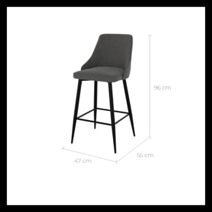 Lot de 2 chaises pour îlot central 66,5 cm en tissu gris foncé - Pipo